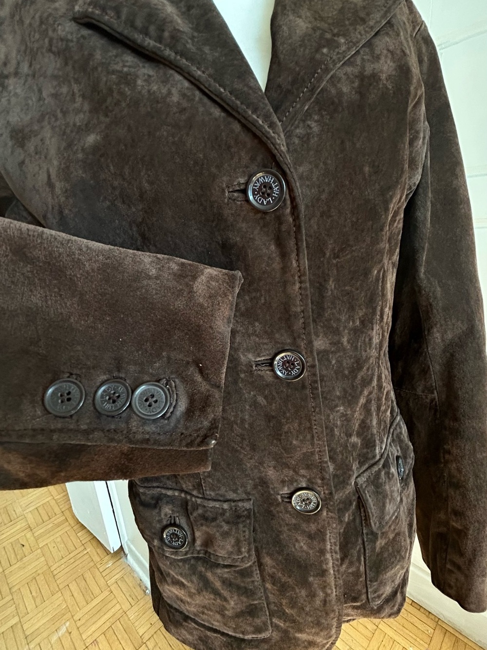 Lady Hathaway Brown Genuine Suede Leather Blazer Jacket Size S